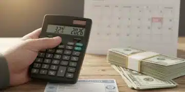 Hand holding calculator near Social Security card and money for 2026 COLA