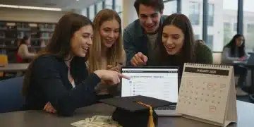 Students reviewing January 2026 scholarship deadlines on a laptop, emphasizing financial aid opportunities.