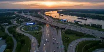 Infrastructure Bill 2026: $500B for Roads & Bridges Explained Modern highway interchange with bridges, symbolizing the New Infrastructure Spending Bill 2026 investment in roads and bridges.