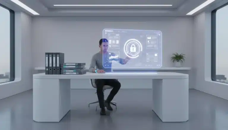 Modern desk with organized physical and digital documents in 2026