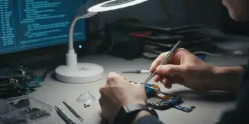 Person repairing a smartphone with precision tools, symbolizing the right to repair electronics.