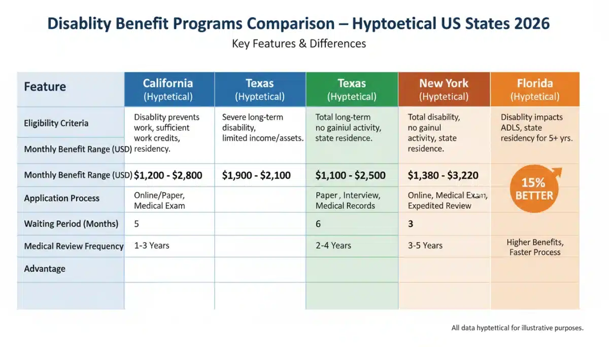 Infographic comparing state disability benefit programs 2026