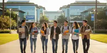 Students walking on a modern university campus, representing affordable education