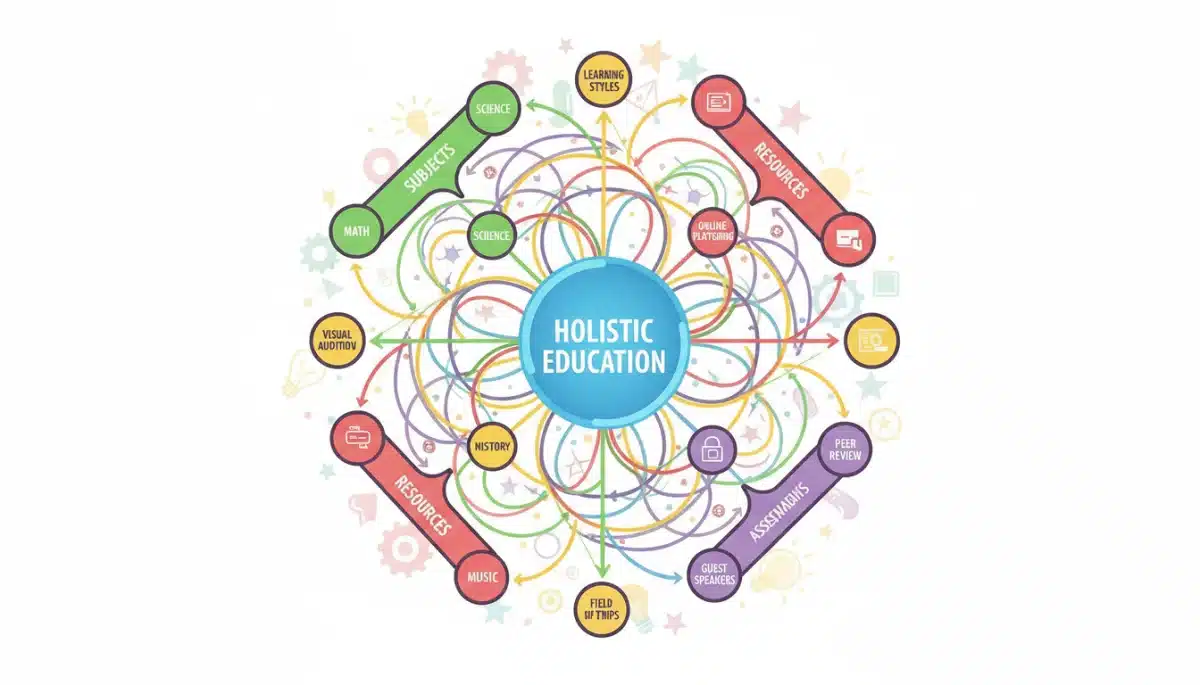 Mind map showing interconnected curriculum components for homeschooling