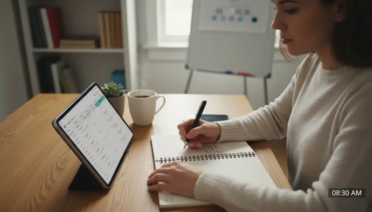 Person planning daily tasks in a notebook to boost productivity