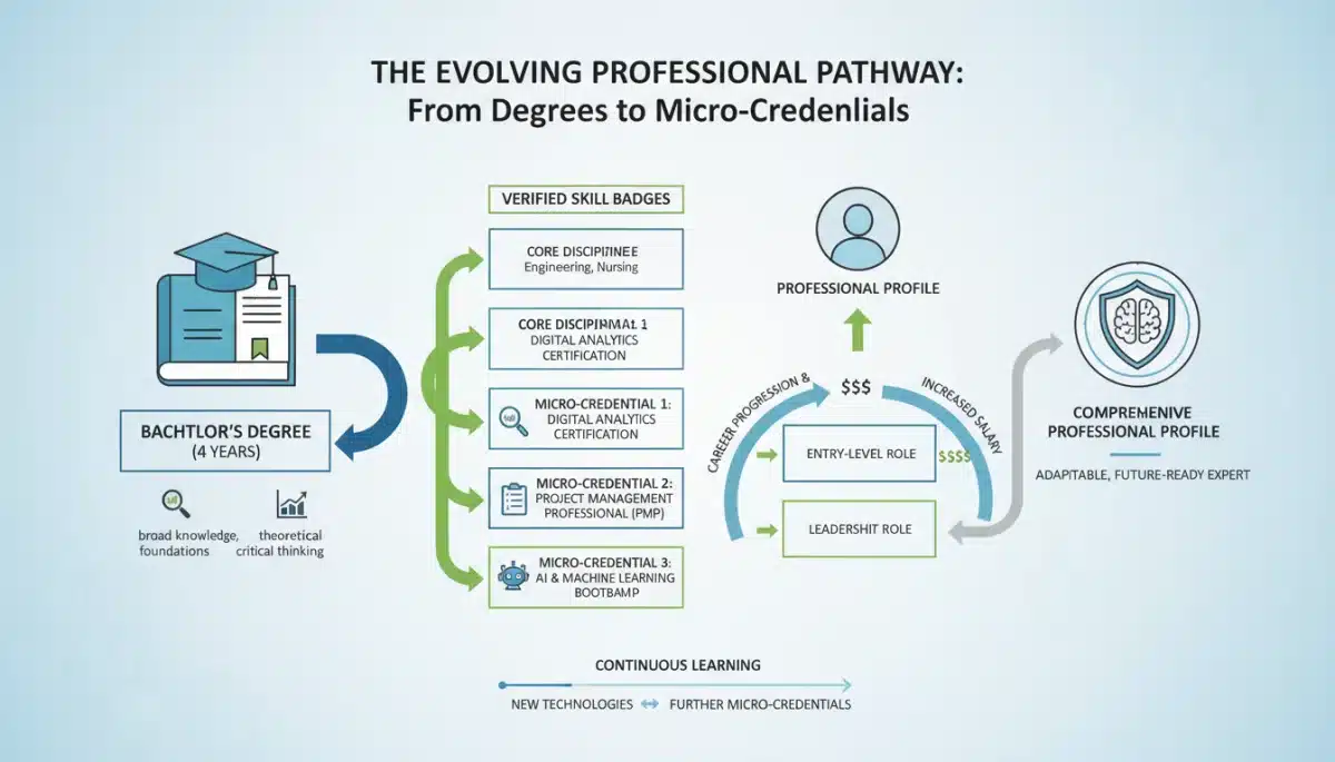 Infographic illustrating micro-credential pathways and career progression.