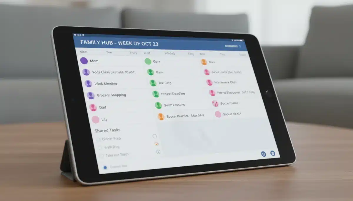 Digital family calendar app showing synchronized schedules