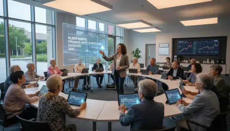 Seniors learning about financial exploitation prevention in a workshop