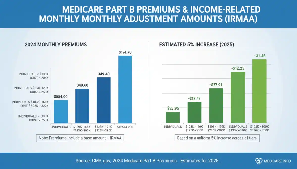 Infographic showing Medicare Part B premium breakdown and 5% increase impact