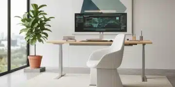 Modern ergonomic home office setup with organized desk and smart technology